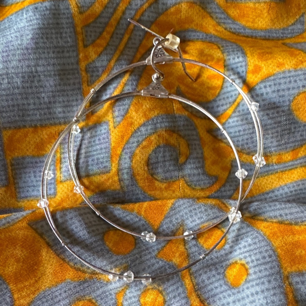 Silver Crystal Beaded Hoop Earrings - Women Jewelry